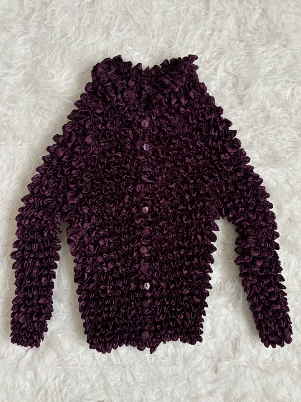 Women's Y2K Stretchy Popcorn Bubble Cardigan in Deep Plum